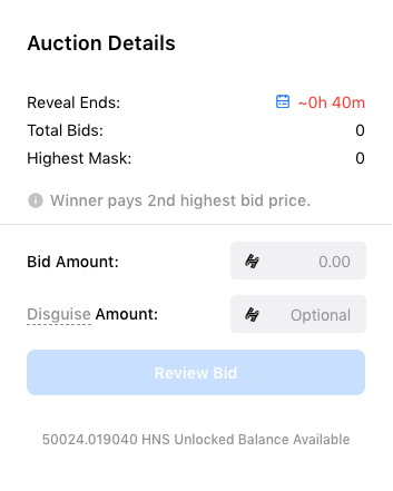 Auctions and Bidding Screen