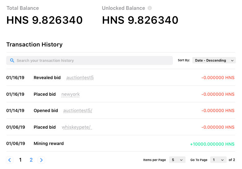 Transaction History Screen